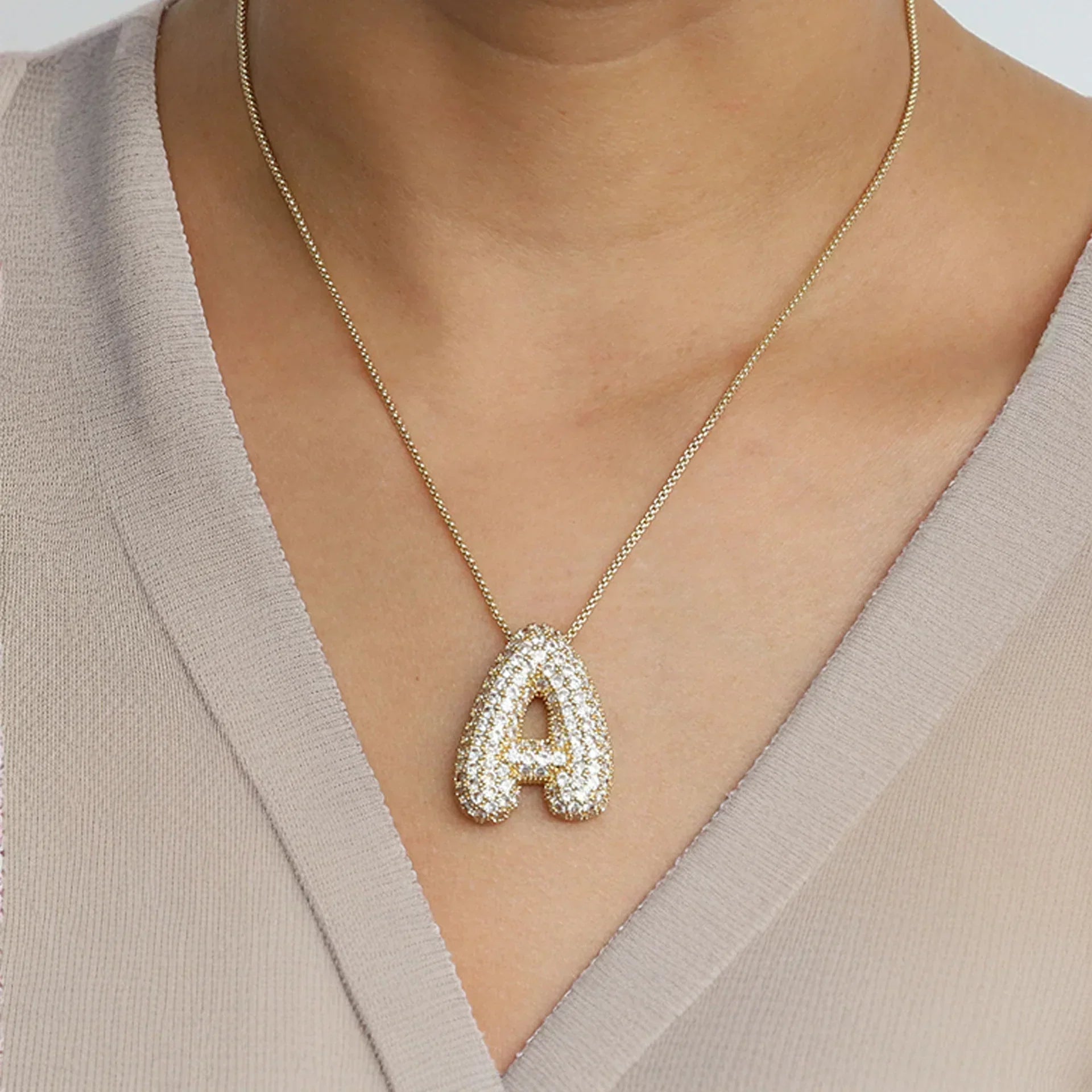Initial Diamond Necklace with Bubble Design