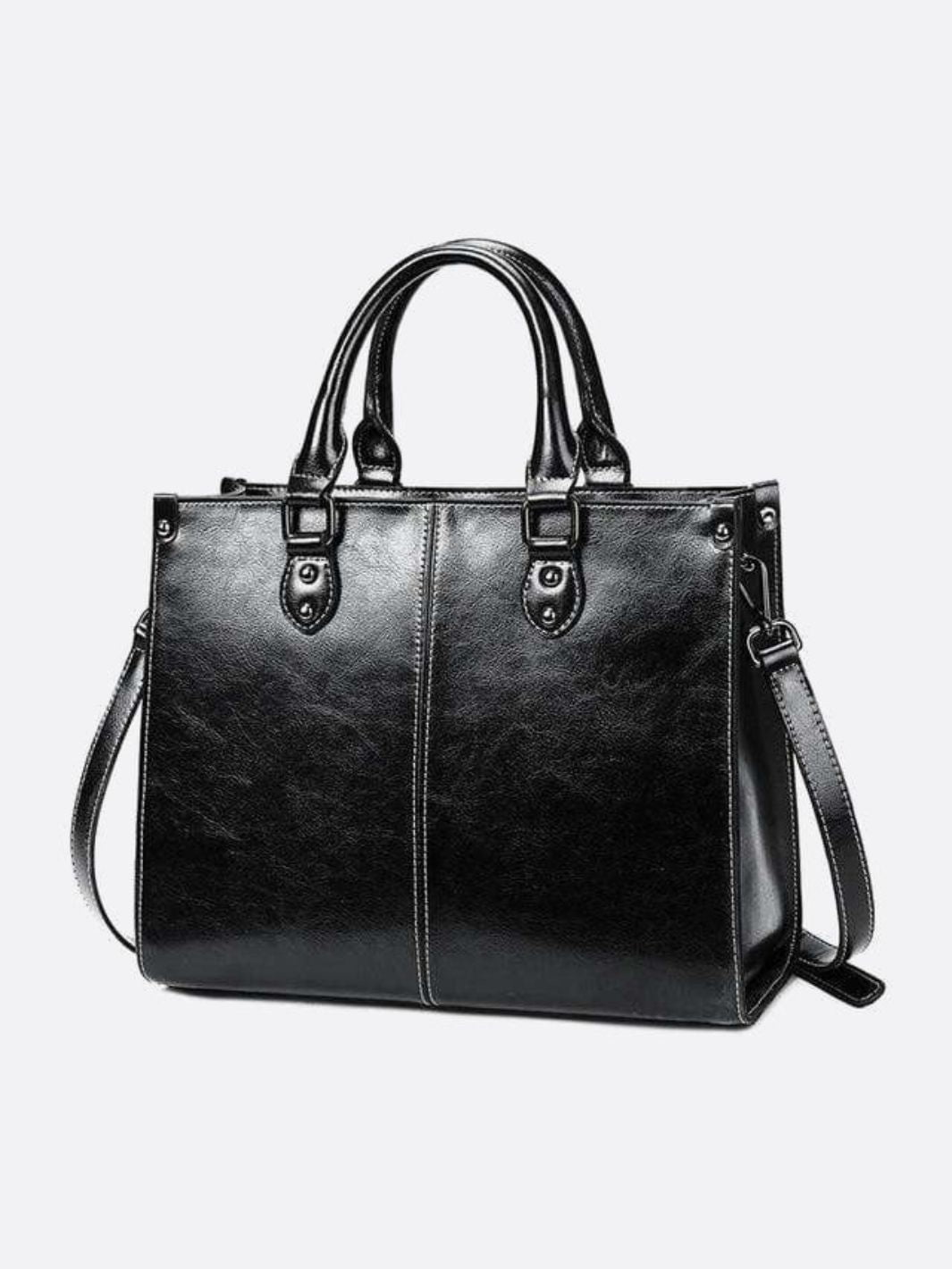 Kalila | Vintage Style Leather Tote Bag-Tote Bags-Urban Devyne-Black-Urban Devyne