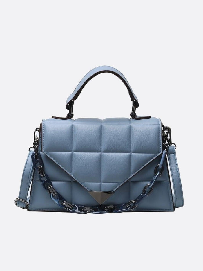 Elme | Quilted Handbag with Top Handle and Chain Detail-Handbag-Urban Devyne-Blue-Urban Devyne