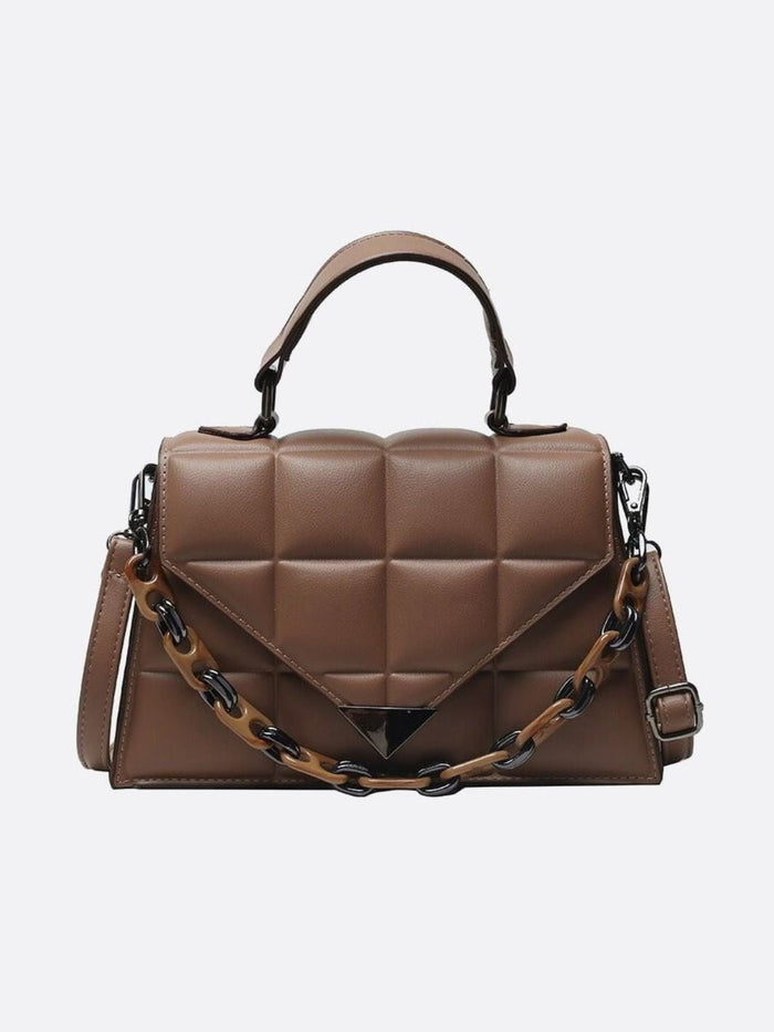Elme | Quilted Handbag with Top Handle and Chain Detail-Handbag-Urban Devyne-Brown-Urban Devyne