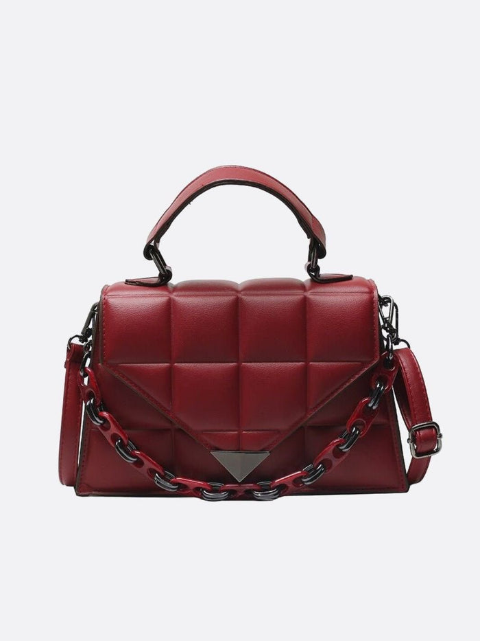Elme | Quilted Handbag with Top Handle and Chain Detail-Handbag-Urban Devyne-Burgundy-Urban Devyne