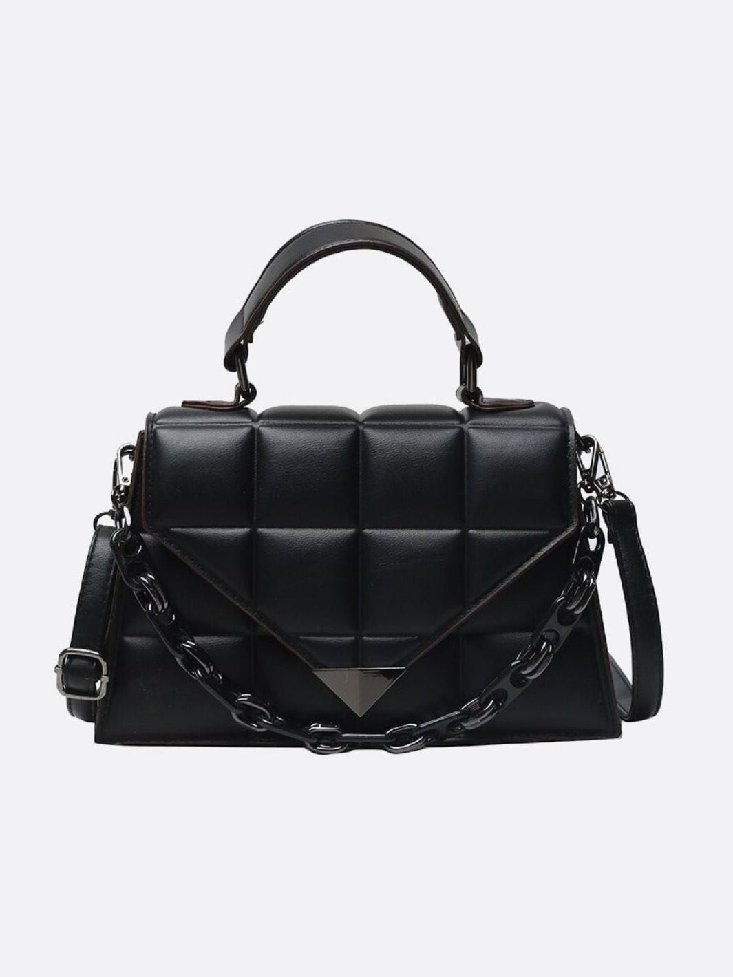 Elme | Quilted Handbag with Top Handle and Chain Detail-Handbag-Urban Devyne-Black-Urban Devyne