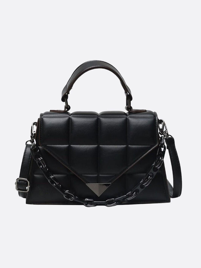 Elme | Quilted Handbag with Top Handle and Chain Detail-Handbag-Urban Devyne-Black-Urban Devyne
