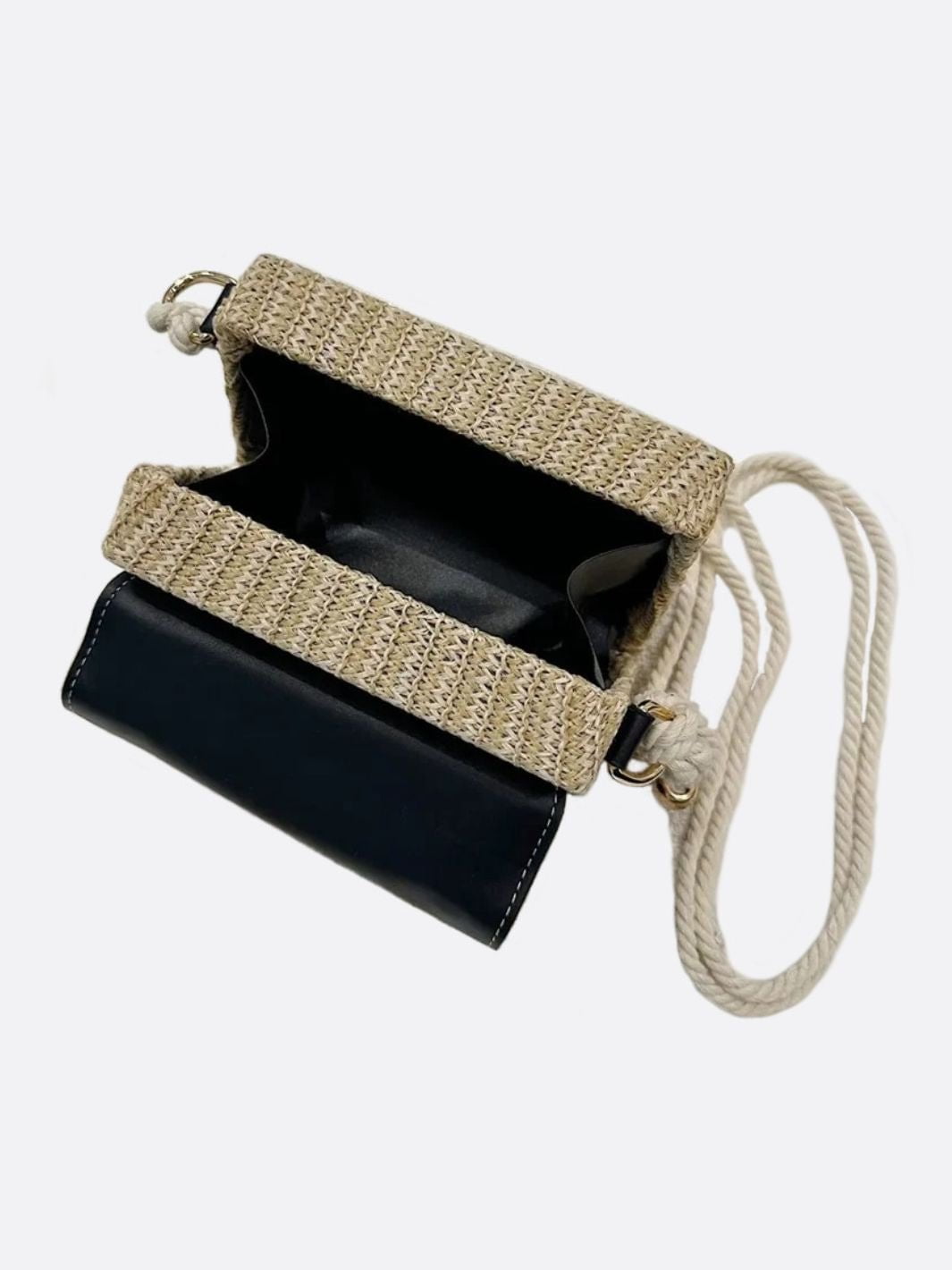 Kaitlyn | Woven Handbag with Faux Leather Flap-Handbag-Urban Devyne-Urban Devyne