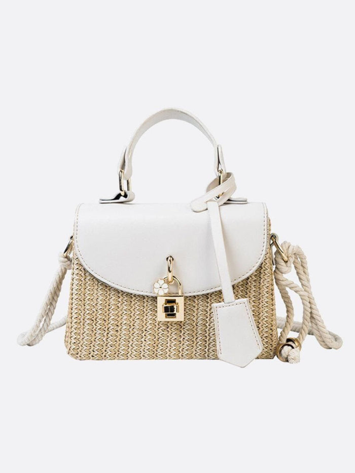Kaitlyn | Woven Handbag with Faux Leather Flap-Handbag-Urban Devyne-White-Urban Devyne