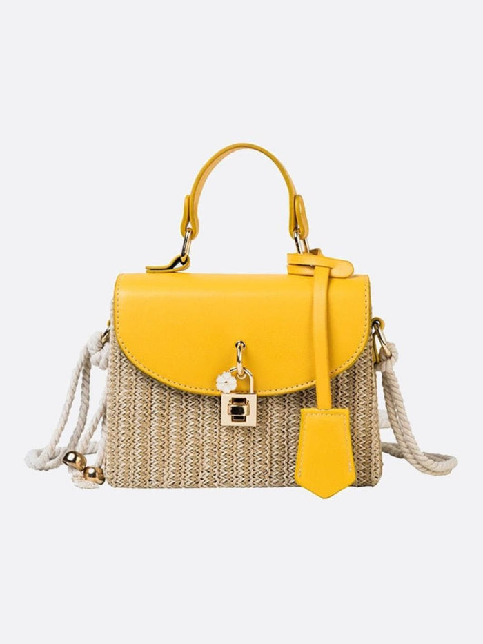Kaitlyn | Woven Handbag with Faux Leather Flap-Handbag-Urban Devyne-Yellow-Urban Devyne