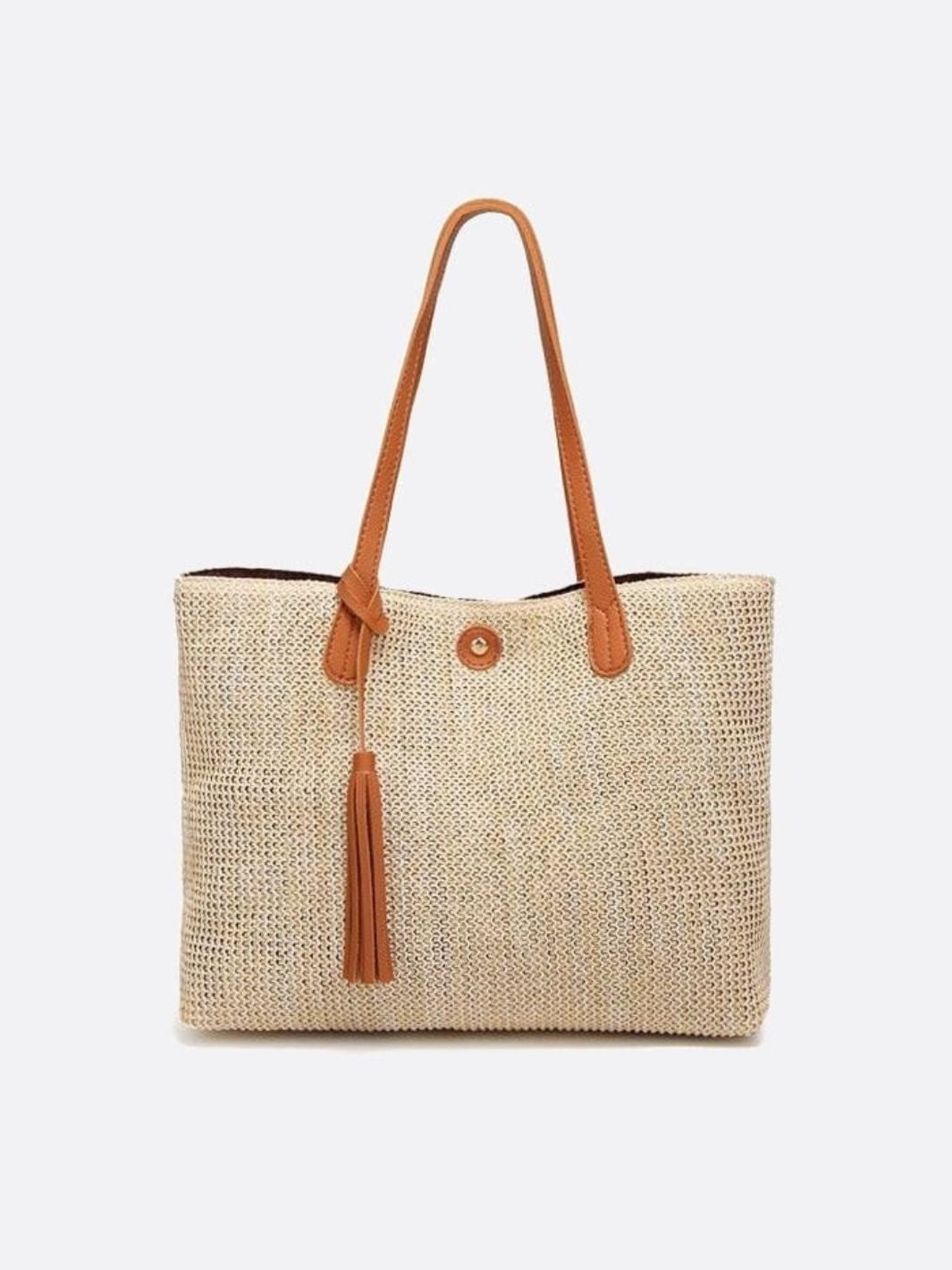 Francesca | Woven Straw Tote Bag-Shoulder Bags-Urban Devyne-Camel-Urban Devyne
