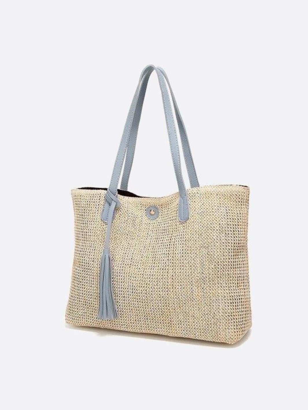 Francesca | Woven Straw Tote Bag-Shoulder Bags-Urban Devyne-Light Blue-Urban Devyne