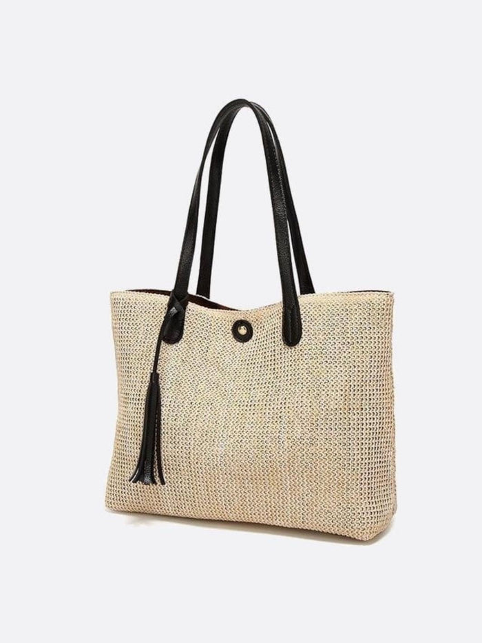 Francesca | Woven Straw Tote Bag-Shoulder Bags-Urban Devyne-Black-Urban Devyne