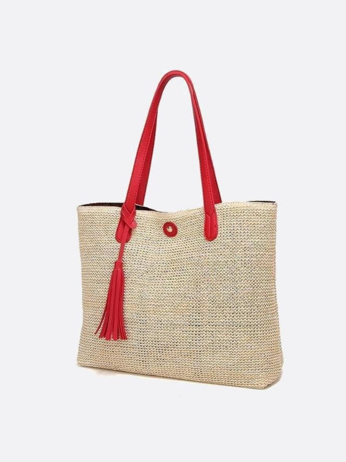Francesca | Woven Straw Tote Bag-Shoulder Bags-Urban Devyne-Red-Urban Devyne