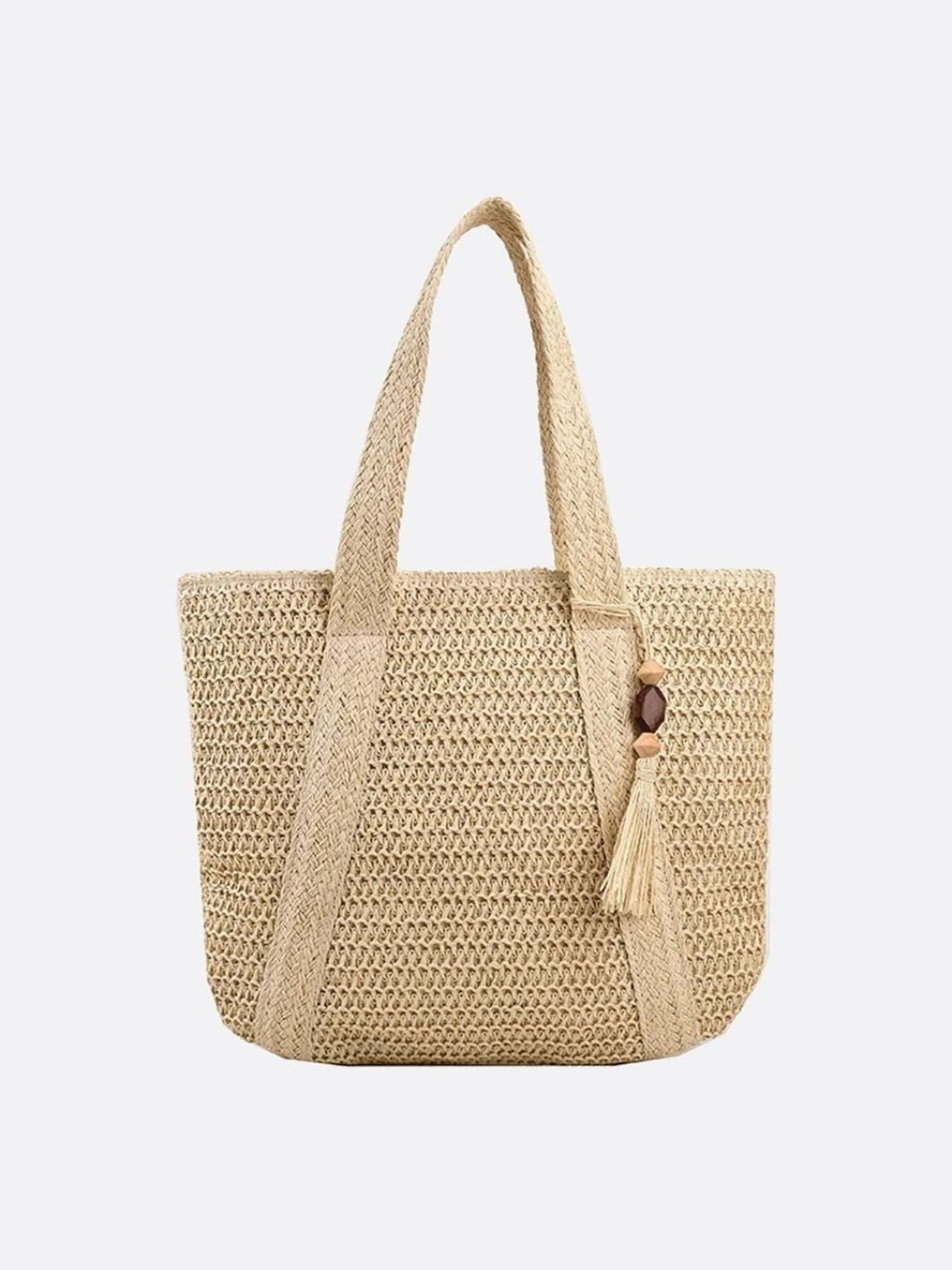 Keira | Woven Tote Bag with Tassel Detail-Shoulder Bags-Urban Devyne-Beige-Urban Devyne
