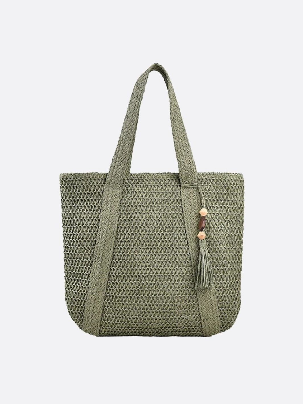 Keira | Woven Tote Bag with Tassel Detail-Shoulder Bags-Urban Devyne-Sage Green-Urban Devyne