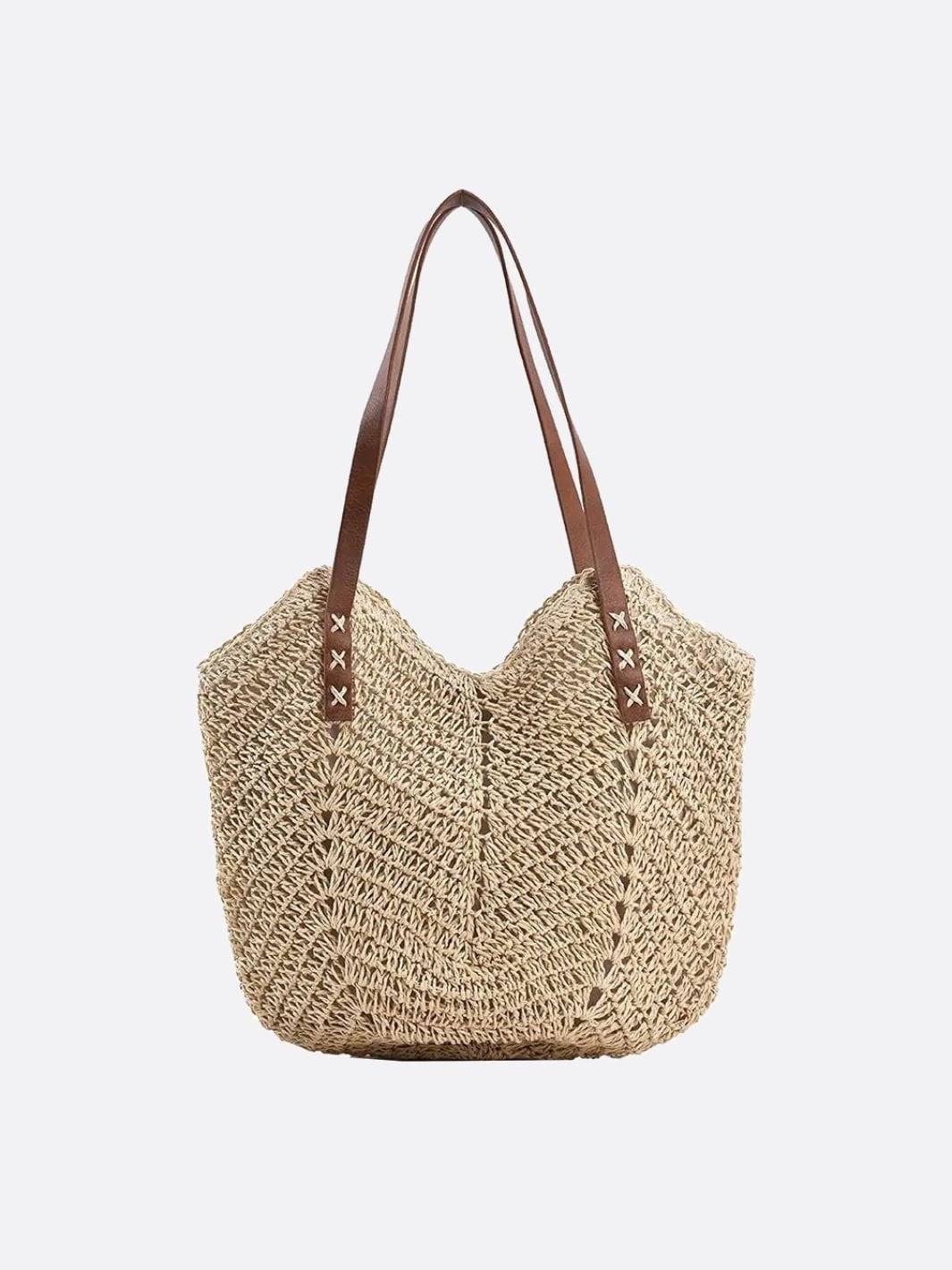 Kamila | Slouchy Straw Woven Shoulder Bag-Tote Bag-Urban Devyne-Beige-Urban Devyne