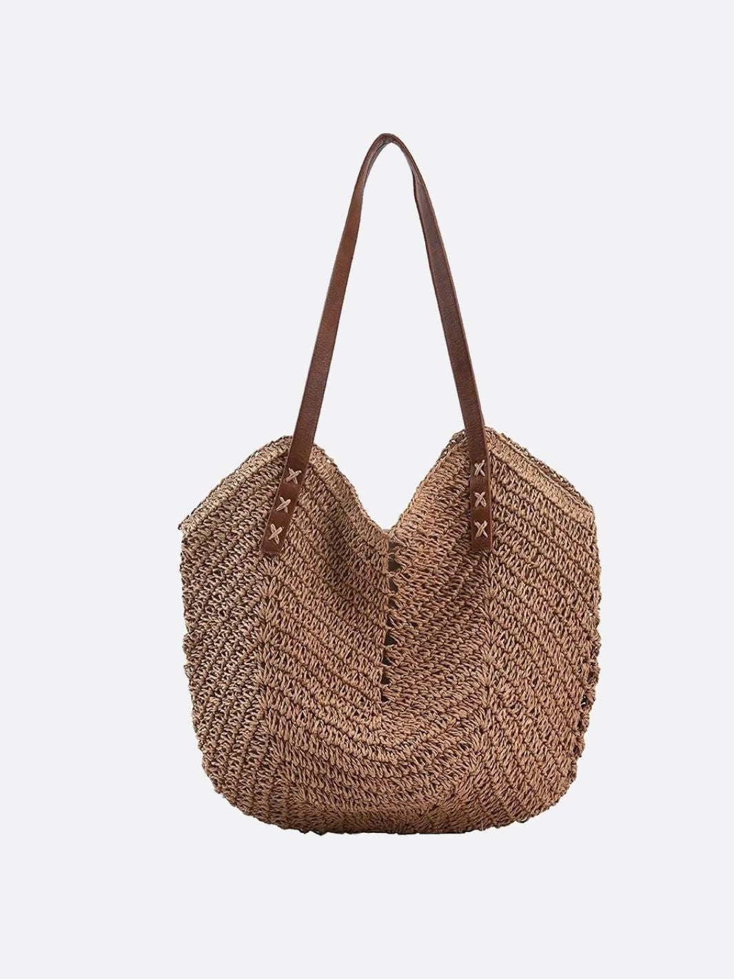 Kamila | Slouchy Straw Woven Shoulder Bag-Tote Bag-Urban Devyne-Khaki-Urban Devyne