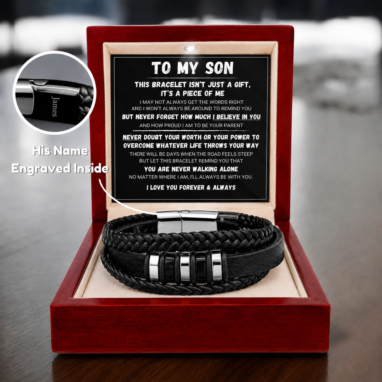 To My Son - Never Alone - Braided Bracelet Gift Set