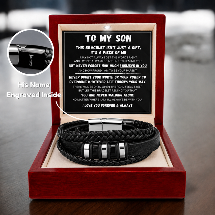 To My Son - Never Alone - Braided Bracelet Gift Set