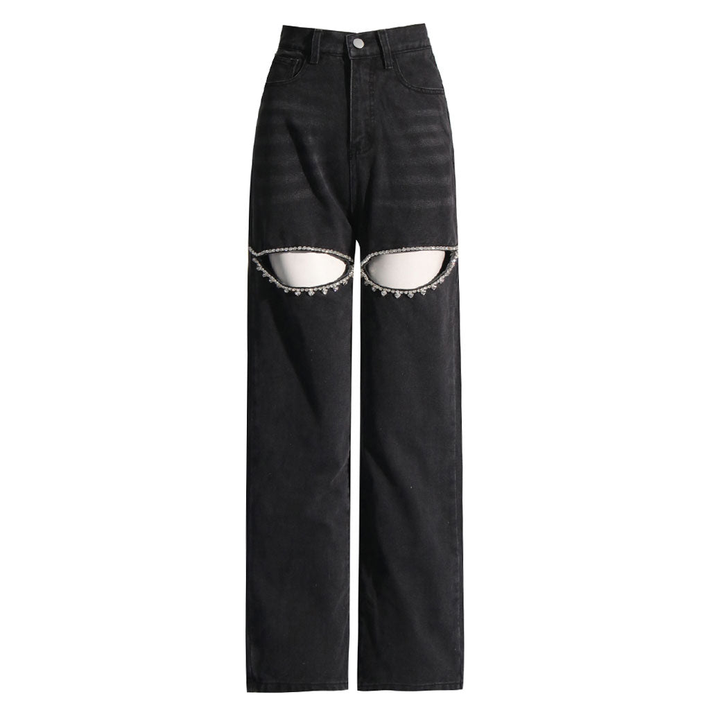 Glint | Crystal Embellished Cutout High-Waist Straight Jeans