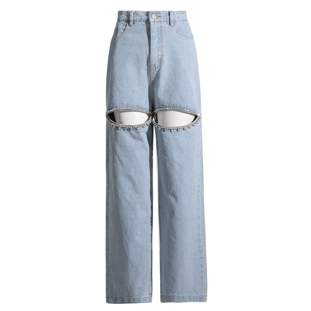 Glint | Crystal Embellished Cutout High-Waist Straight Jeans