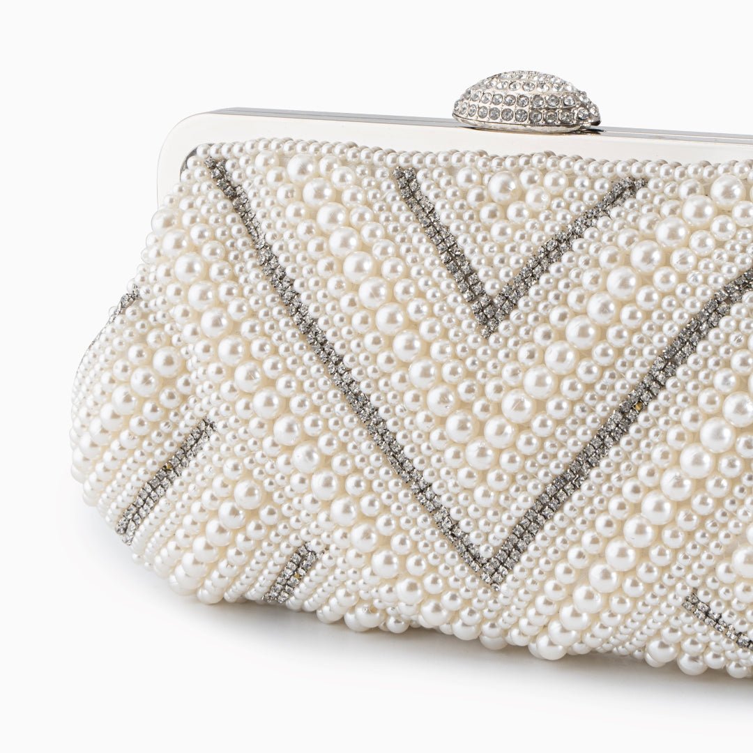 Aisha | Pearl & Crystal Embellished Clutch-Clutches-Urban Devyne-Urban Devyne