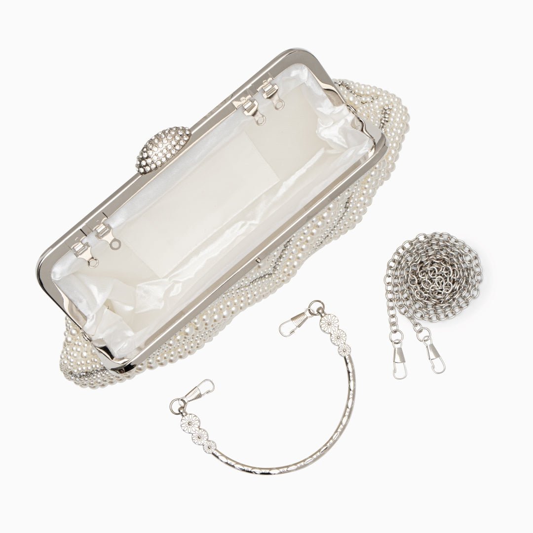 Aisha | Pearl & Crystal Embellished Clutch-Clutches-Urban Devyne-Urban Devyne