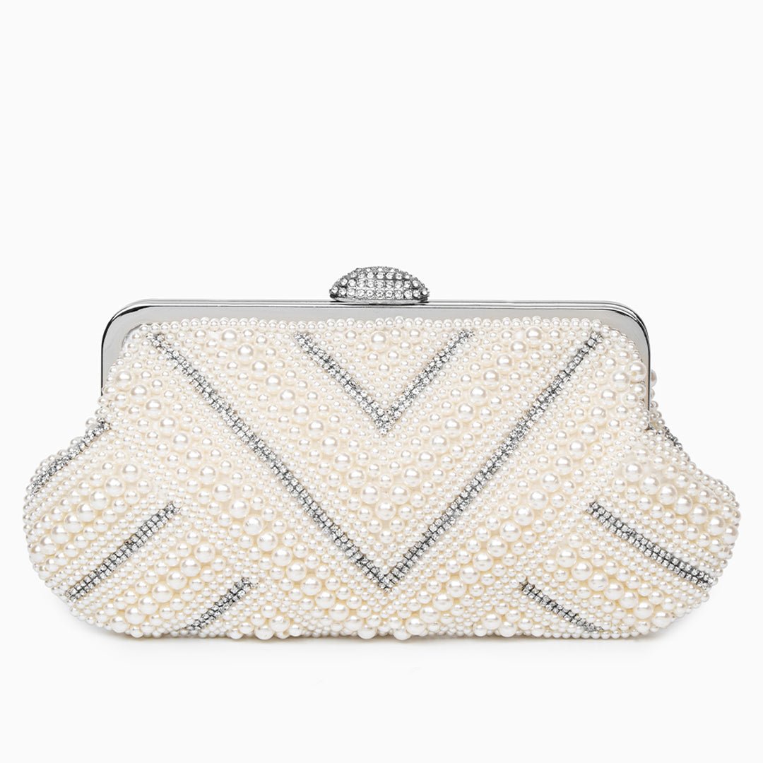 Aisha | Pearl & Crystal Embellished Clutch-Clutches-Urban Devyne-Pearl White-Urban Devyne
