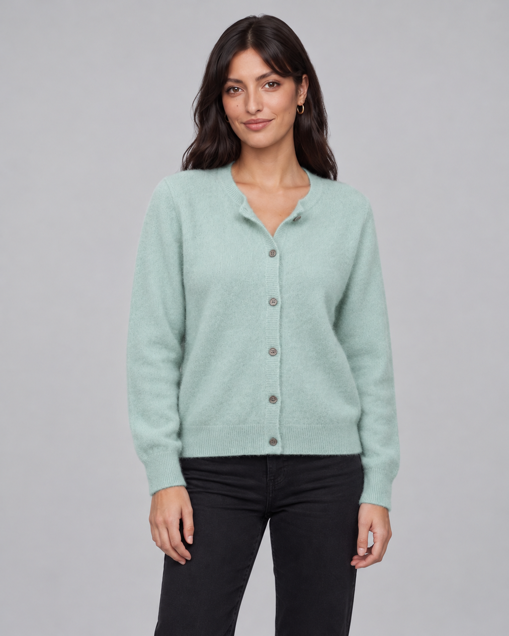 Women's Cashmere Cardigan with Button Front and Ribbed Trim – Variant 3, front view