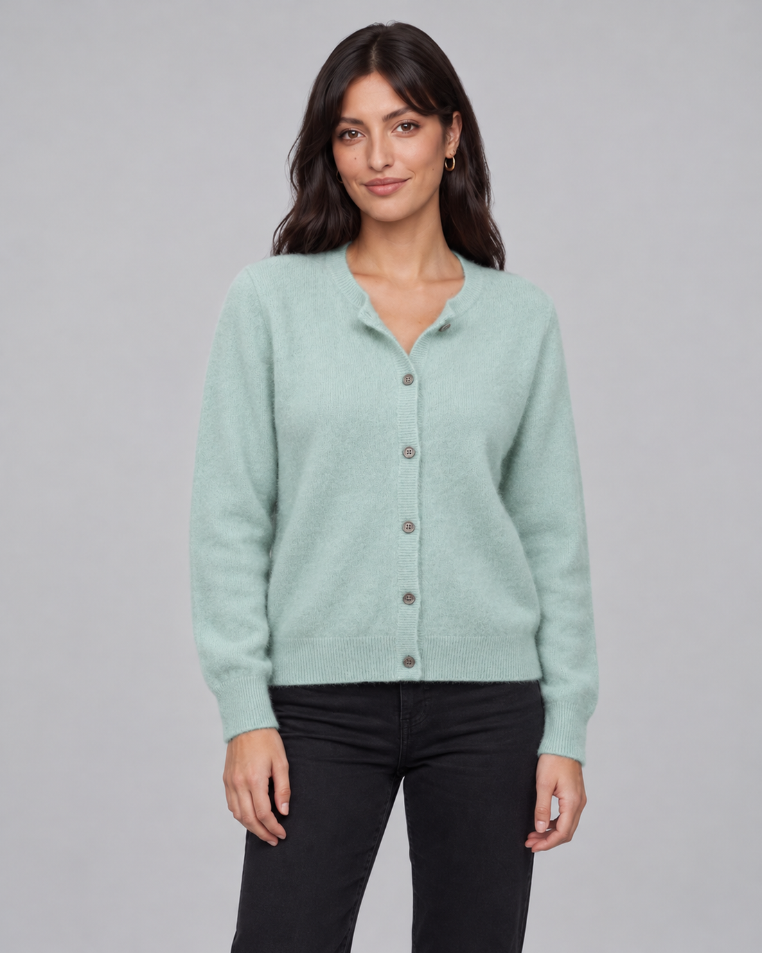 Women's Cashmere Cardigan with Button Front and Ribbed Trim – Variant 3, front view