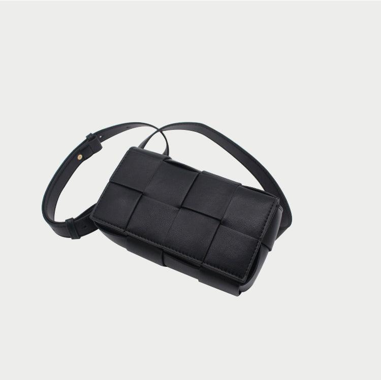 Angela | Calfskin Leather Squared Woven Crossbody Bag-Crossbody Bag-Urban Devyne-Black-Urban Devyne