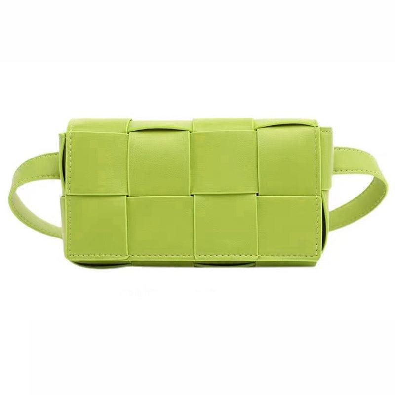 Angela | Calfskin Leather Squared Woven Crossbody Bag-Crossbody Bag-Urban Devyne-Kiwi Green-Urban Devyne