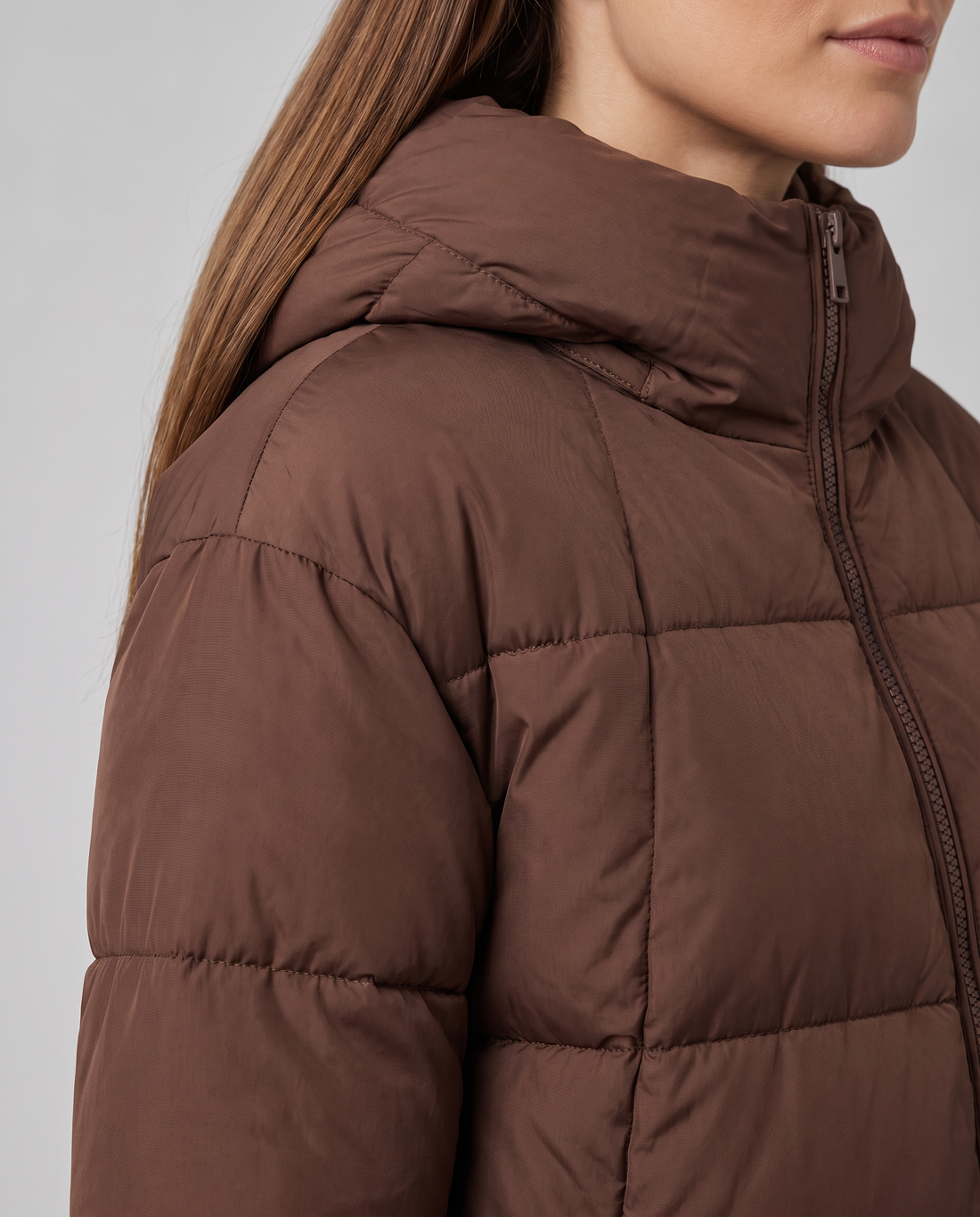 Indra | Women's Knee Length Khaki Hooded Puffer Coat