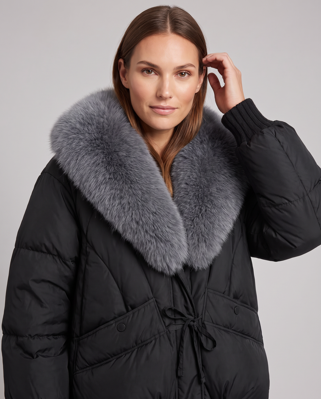 Maude | Women's Padded Puffer Jacket Beige Oversized Collar