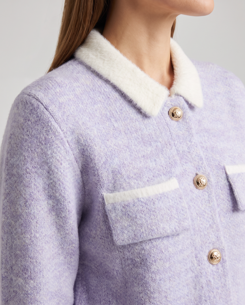 Hadley | Women's Fuzzy Cardigan with Contrast Collar