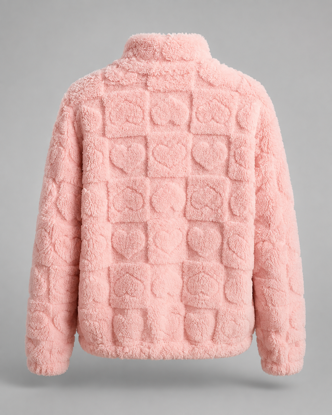 Cora | Women's Pink Heart Teddy Fleece Zip Up Jacket