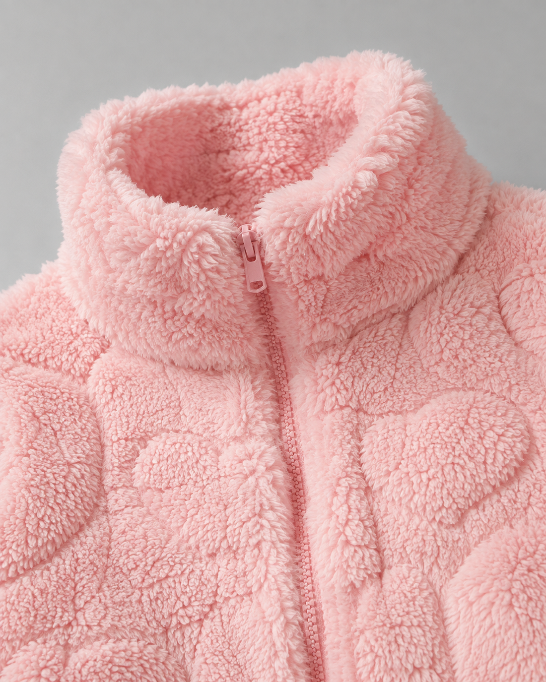 Cora | Women's Pink Heart Teddy Fleece Zip Up Jacket