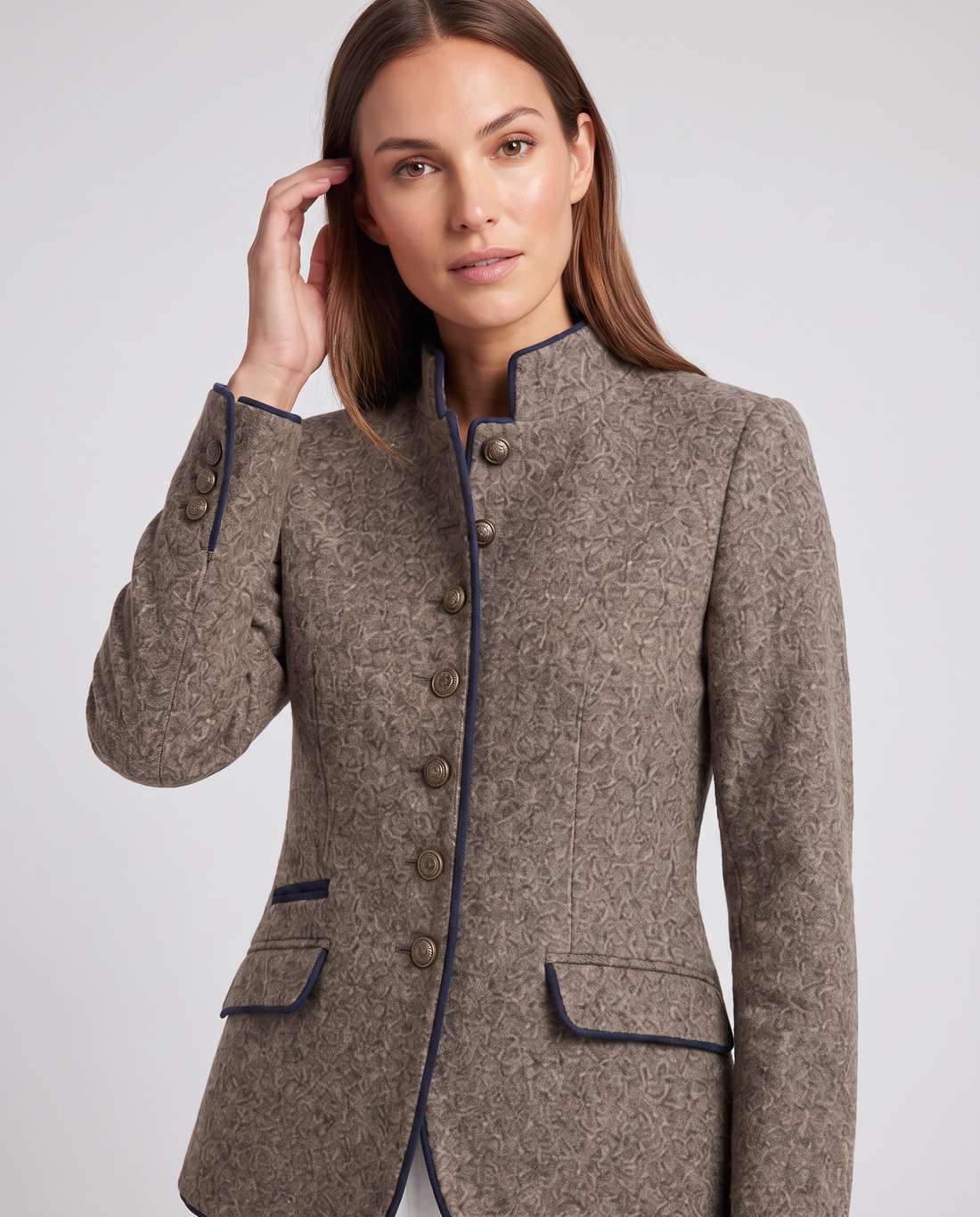Tatum | Women's Stand Collar Brown Tailored Blazer