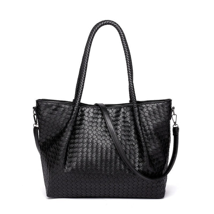 Janelle | Woven Leather Tote Bag-Shopper Bags-Urban Devyne-Black-Urban Devyne