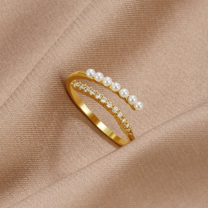 Juliette | Pearl & Crystal Ring-Ring-Urban Devyne-18K Gold-Adjustable (5-7)-Urban Devyne